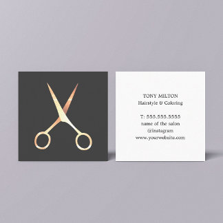 Moderne elegante graue falsche Goldschere Hairstyl Quadratische Visitenkarte