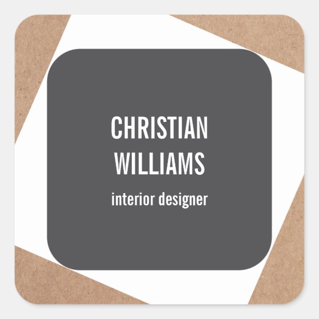 Moderne elegante, graue White Kraft Paper Name Quadratischer Aufkleber (Vorderseite)