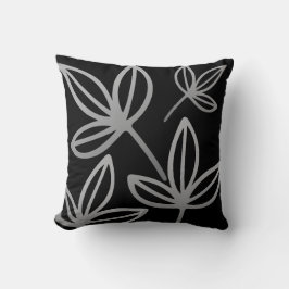 Moderne Elegante Gray Blätter Schwarzes Kissen