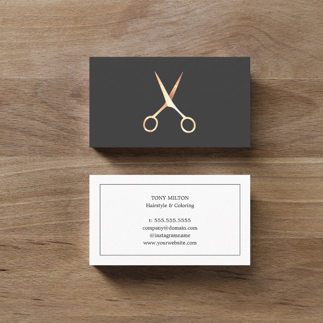 Moderne Elegante Gray Imitate Gold Scheren HairSty Visitenkarte (Von Creator hochgeladen)