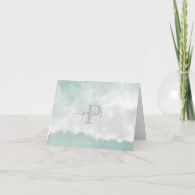 Moderne elegante grüne Aquarellfarben-Monogramm (Vorderseite)
