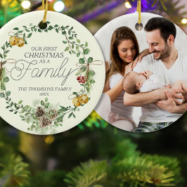 Moderne elegante grüne, botanische, florale Weihna Keramik Ornament