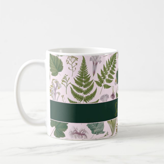 Moderne, elegante grüne Frühlingsstifte und Blätte Kaffeetasse (Links)