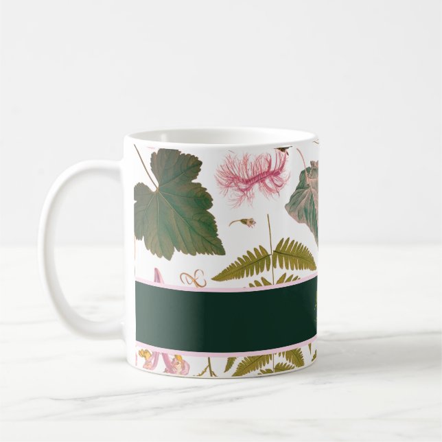 Moderne, elegante grüne Frühlingsstifte und Blätte Kaffeetasse (Links)