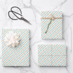 Moderne elegante grüne goldene Zick-Zack-Chevron Geschenkpapier Set