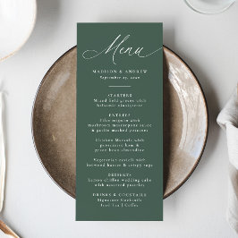Moderne elegante grüne Hochzeit in Kalligrafie Menükarte
