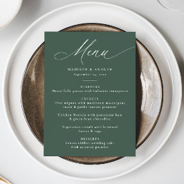 Moderne elegante grüne Hochzeit in Kalligrafie Menükarte