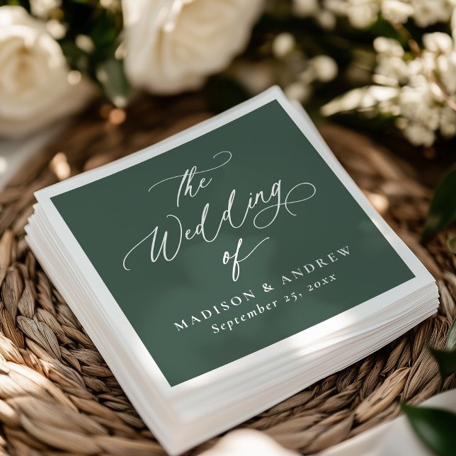 Moderne elegante grüne Hochzeit in Kalligrafie Serviette (Von Creator hochgeladen)