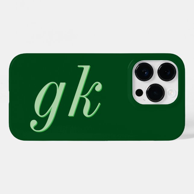 Moderne elegante grüne Monogramm-Initialen Case-Mate iPhone 14 Pro Hülle (Rückseite (Horizontal))