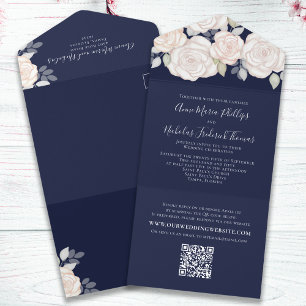 Moderne elegante Grüntöne Wasserfarbe Florales QR All In One Einladung