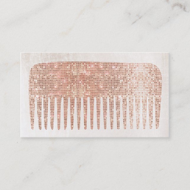 Moderne Elegante Haar Salon Rose Gold Sequins Comb Visitenkarte (Vorderseite)