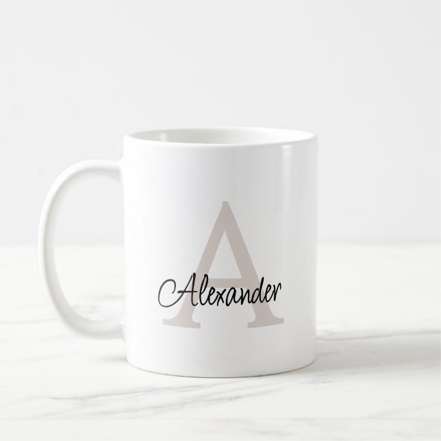 Moderne elegante handgeschriebene Schrift Monogram Kaffeetasse (Links)