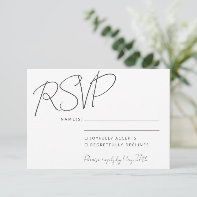 Moderne elegante Handwriting White Wedding RSVP Einladung (Stehend Vorderseite)
