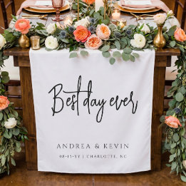 Moderne elegante Hochzeit Best Day Ever Willkommen Wandteppich