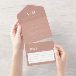 Moderne, elegante Hochzeit der Dusty-Rose All In One Einladung