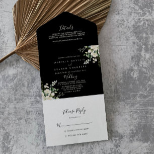 Moderne Elegante Hochzeit der Elfenbeinflora All In One Einladung