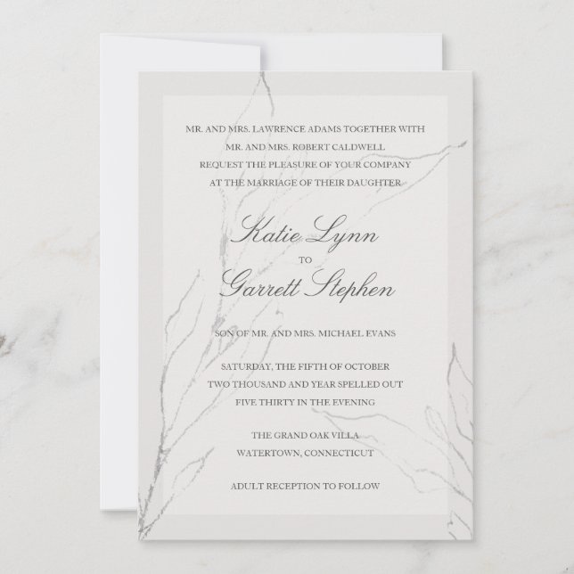 Moderne, elegante Hochzeit der Grauen Flora Einladung (Vorderseite)