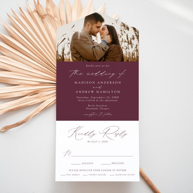 Moderne, elegante Hochzeit des Lila Fotos All In One Einladung (Von Creator hochgeladen)