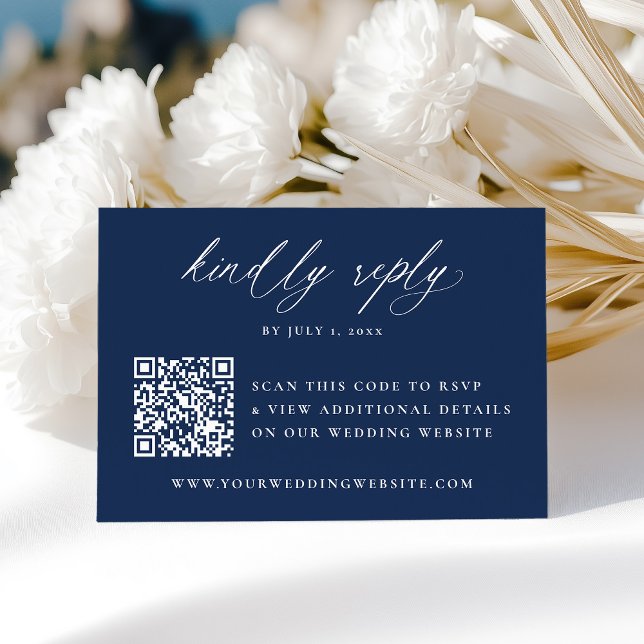 Moderne elegante Hochzeit des QR-Codes der Marine RSVP Karte (Von Creator hochgeladen)