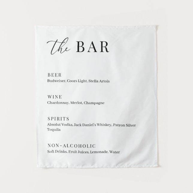Moderne elegante Hochzeit - Die Bar-Speisekarte Wandteppich (Vorderseite)