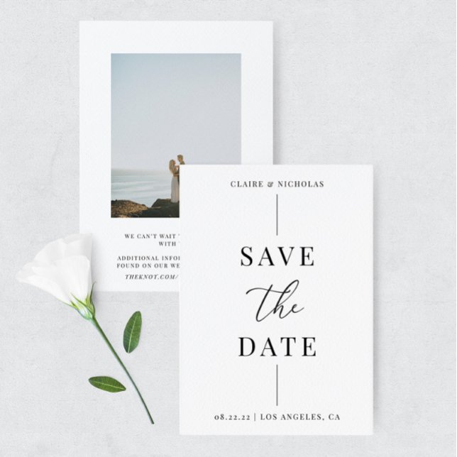 Moderne Elegante Hochzeit feinen Text & Foto Save The Date (Von Creator hochgeladen)