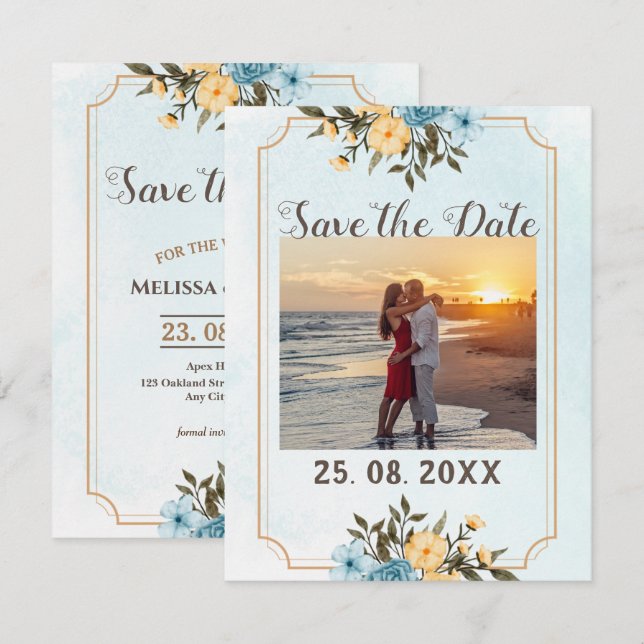 Moderne elegante Hochzeit im Foto Save The Date (Vorne/Hinten)