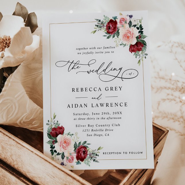 Moderne elegante Hochzeit in Burgund Einladung (Von Creator hochgeladen)