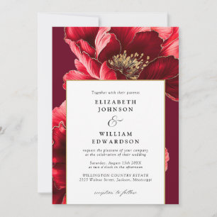 Moderne, elegante Hochzeit in Rot und Gold mit flo Einladung