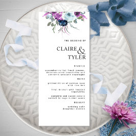 Moderne elegante Hochzeit Lila und blau-floral Menükarte