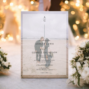 Moderne, elegante Hochzeit mit 2 Fotos Einladung