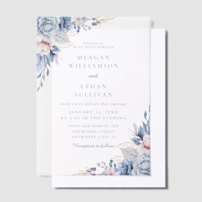 Moderne elegante Hochzeit mit Blauen Wasserfarben (Versetzt)