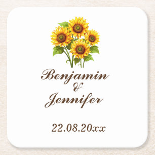 Moderne elegante Hochzeit mit Boho Sonnenblumen Rechteckiger Pappuntersetzer