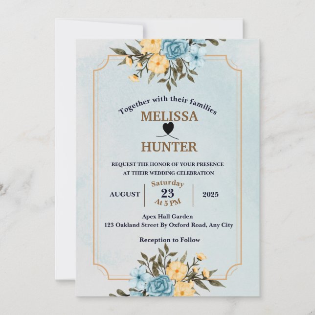 Moderne elegante Hochzeit mit Flora und Fauna Einladung (Vorderseite)
