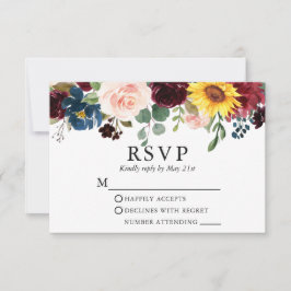 Moderne, elegante Hochzeit mit gemischten Blumen RSVP Karte