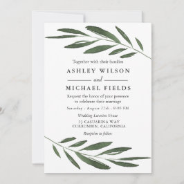 Moderne, elegante Hochzeit mit grünem Wasserfarben Einladung