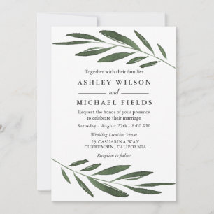 Moderne, elegante Hochzeit mit grünem Wasserfarben Einladung