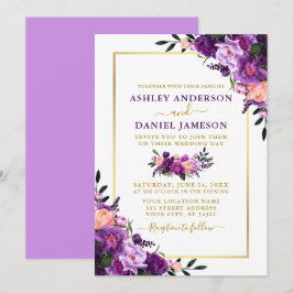 Moderne, elegante Hochzeit mit Lila Blumen Einladung