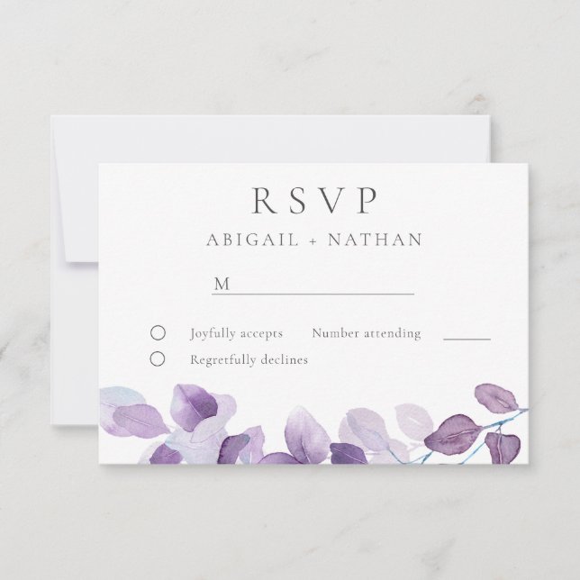 Moderne elegante Hochzeit mit Lila Wasser RSVP Karte (Vorderseite)