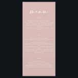 Moderne, elegante Hochzeit mit rosa Rosa Menükarte<br><div class="desc">Modernes,  schlichtes,  natürliches Blush rosa Hochzeitsmenü. Modernes,  sauberes Design. Skripttext.</div>
