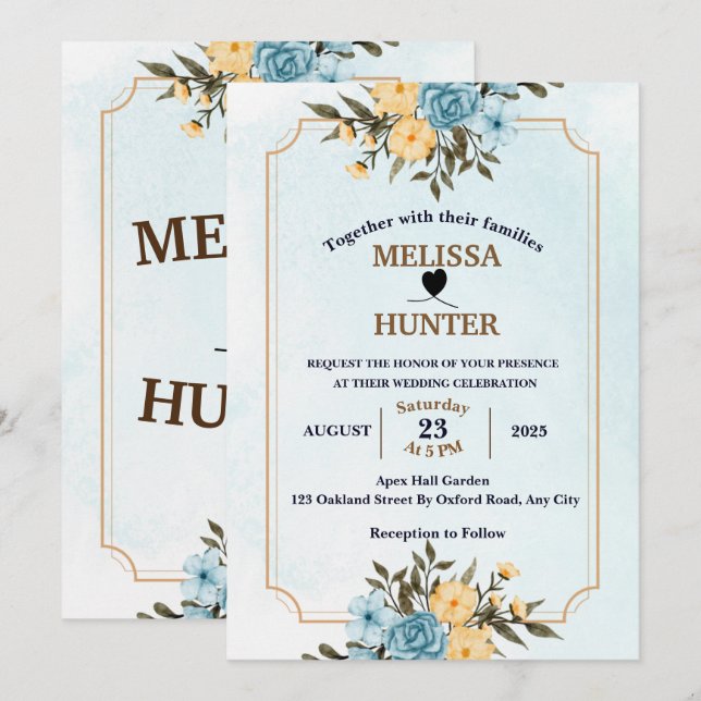 Moderne elegante Hochzeit mit weißer Flora Einladung (Vorne/Hinten)