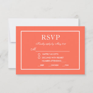 Moderne elegante Hochzeit RSVP Koralle Weiße Karte