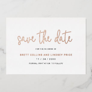 Moderne elegante Hochzeit-Save-The-Date-Einladung Folieneinladung