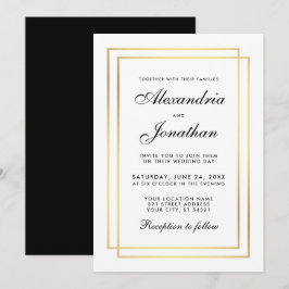 Moderne Elegante Hochzeit Schwarz-weiß Gold Einlad Einladung