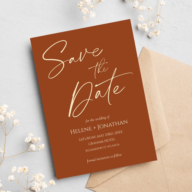 Moderne, elegante Hochzeit Terracotta Einladung (Modern Elegant Terracotta Wedding Save The Date Invitation)