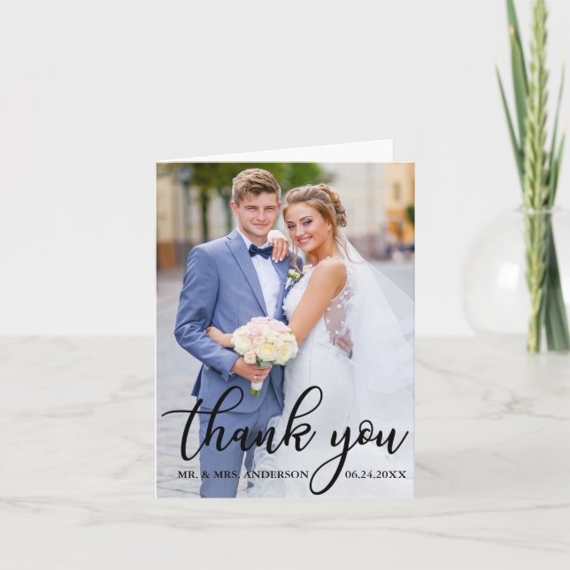 Moderne, elegante Hochzeit Vielen Dank Foto Hinwei Dankeskarte (Vorderseite)