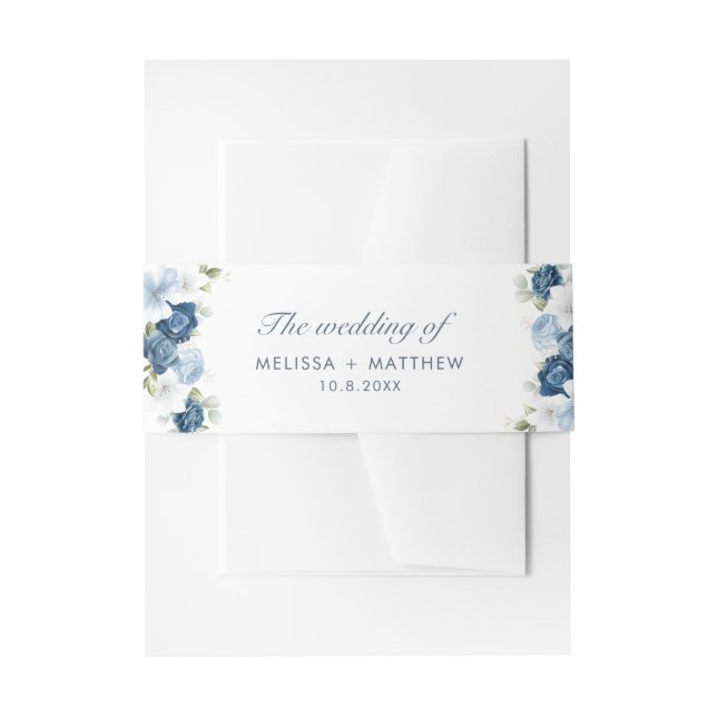 Moderne elegante Hochzeit von Blauer Flora Einladungsbanderole (Vorderseite Beispiel)