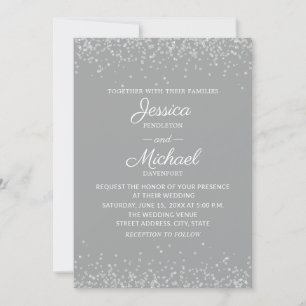 Moderne, elegante Hochzeit von Grau und Silber-Gli Einladung