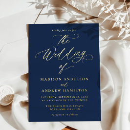 Moderne elegante Hochzeit von Marine und Gold Call Folieneinladung