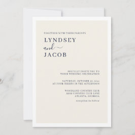 Moderne, elegante Hochzeit von Navy Blue und Cream Einladung