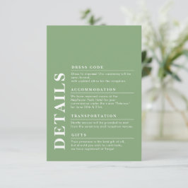 Moderne elegante Hochzeitdetails Pistachio Begleitkarte